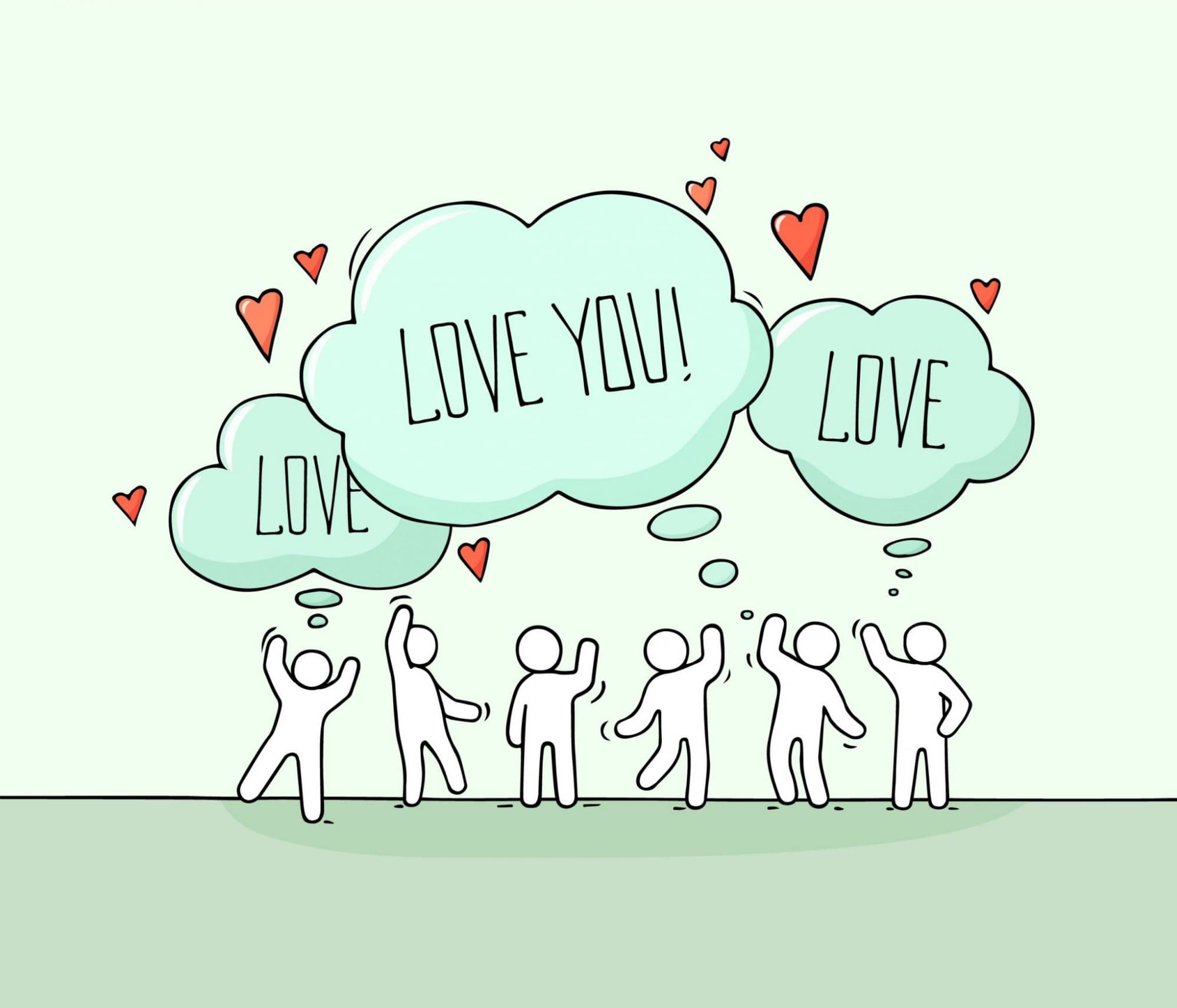 simple image drawing of little bubble person saying love you